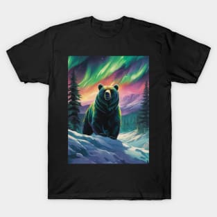 Brown Bear with Forest and Borealis, Colorful, Beautiful T-Shirt